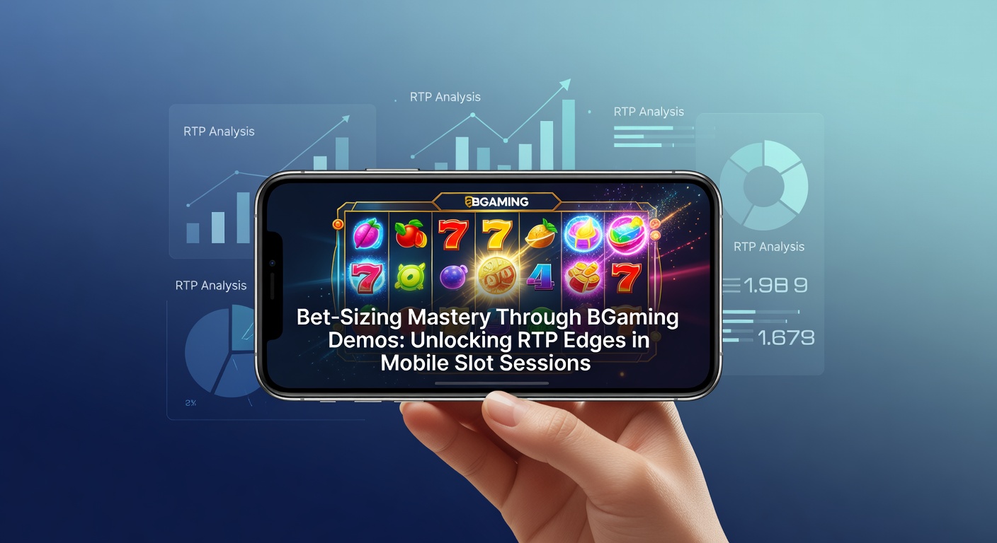 BGaming demo interface showing bet size options on a mobile slot screen with RTP metrics overlaid