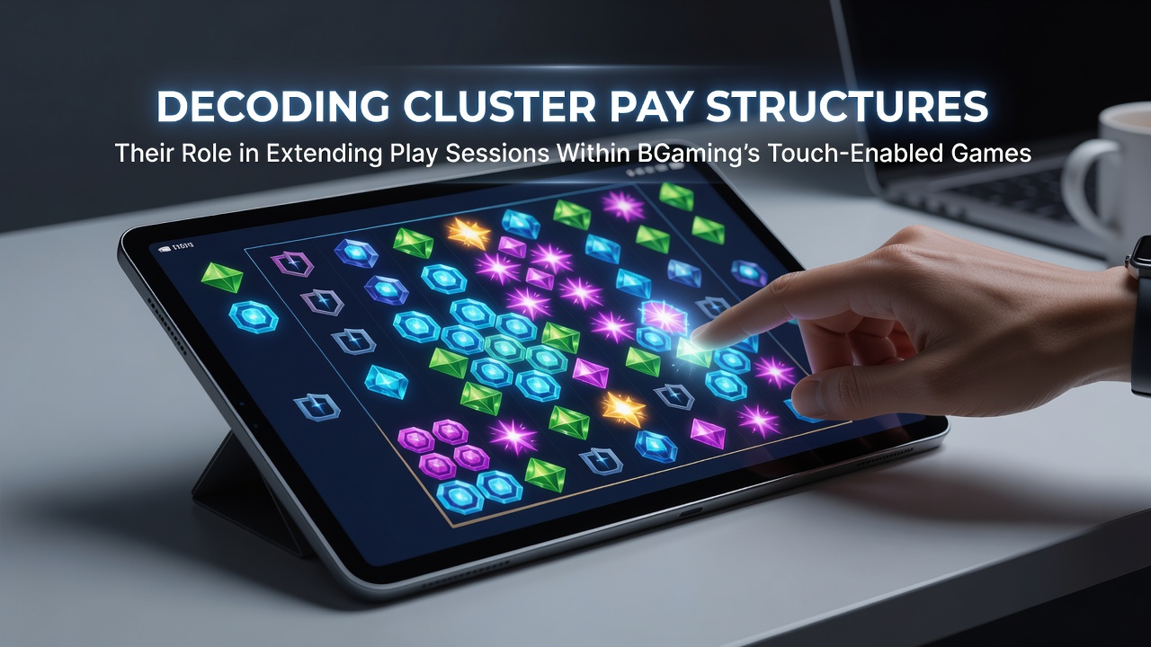 BGaming touch-enabled slot interface showing cluster pay formations on a mobile screen