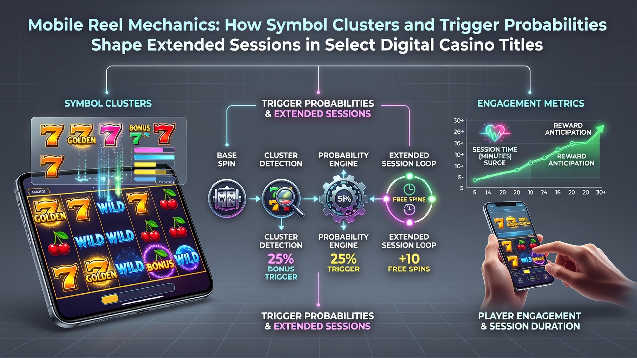 Mobile reel grid displaying interconnected symbol clusters during active gameplay