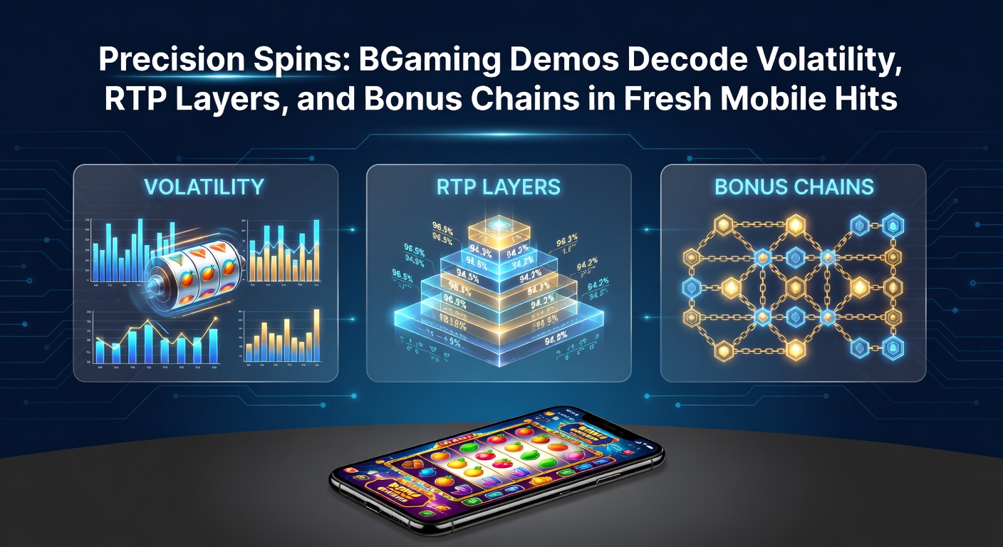 BGaming demo slot interface showing spinning reels with volatility indicators and bonus chain visuals on a mobile screen