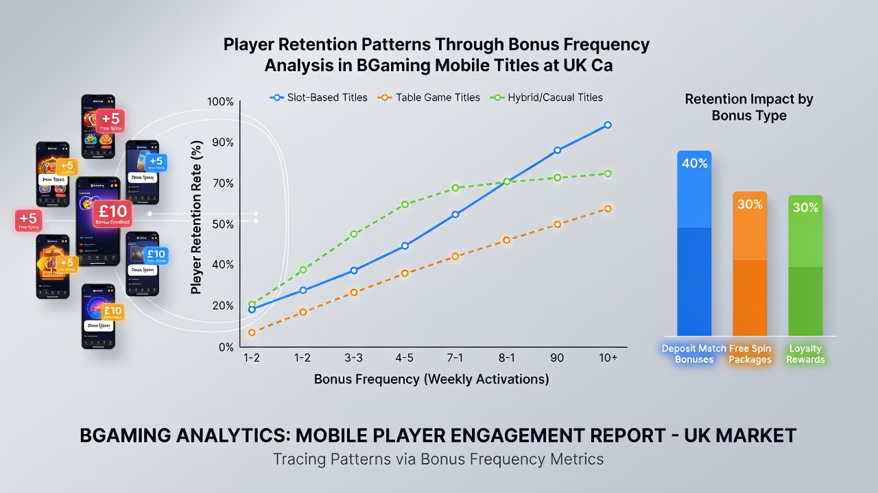Analytics dashboard displaying bonus frequency graphs and player retention curves for BGaming titles